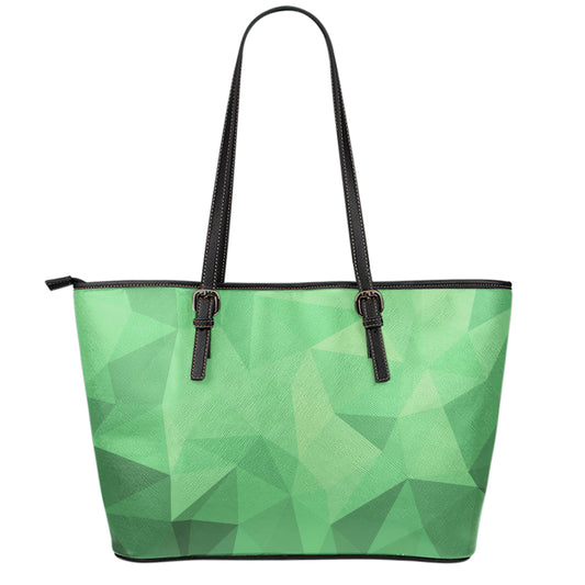 Green Polygonal Geometric Print Leather Tote Bag