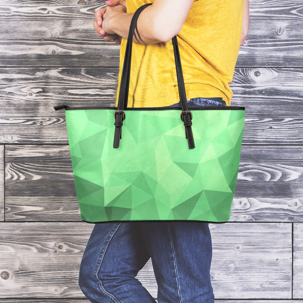 Green Polygonal Geometric Print Leather Tote Bag