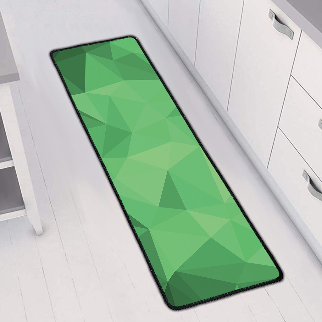 Green Polygonal Geometric Print Long Kitchen Mat