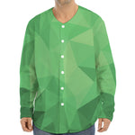 Green Polygonal Geometric Print Long Sleeve Baseball Jersey
