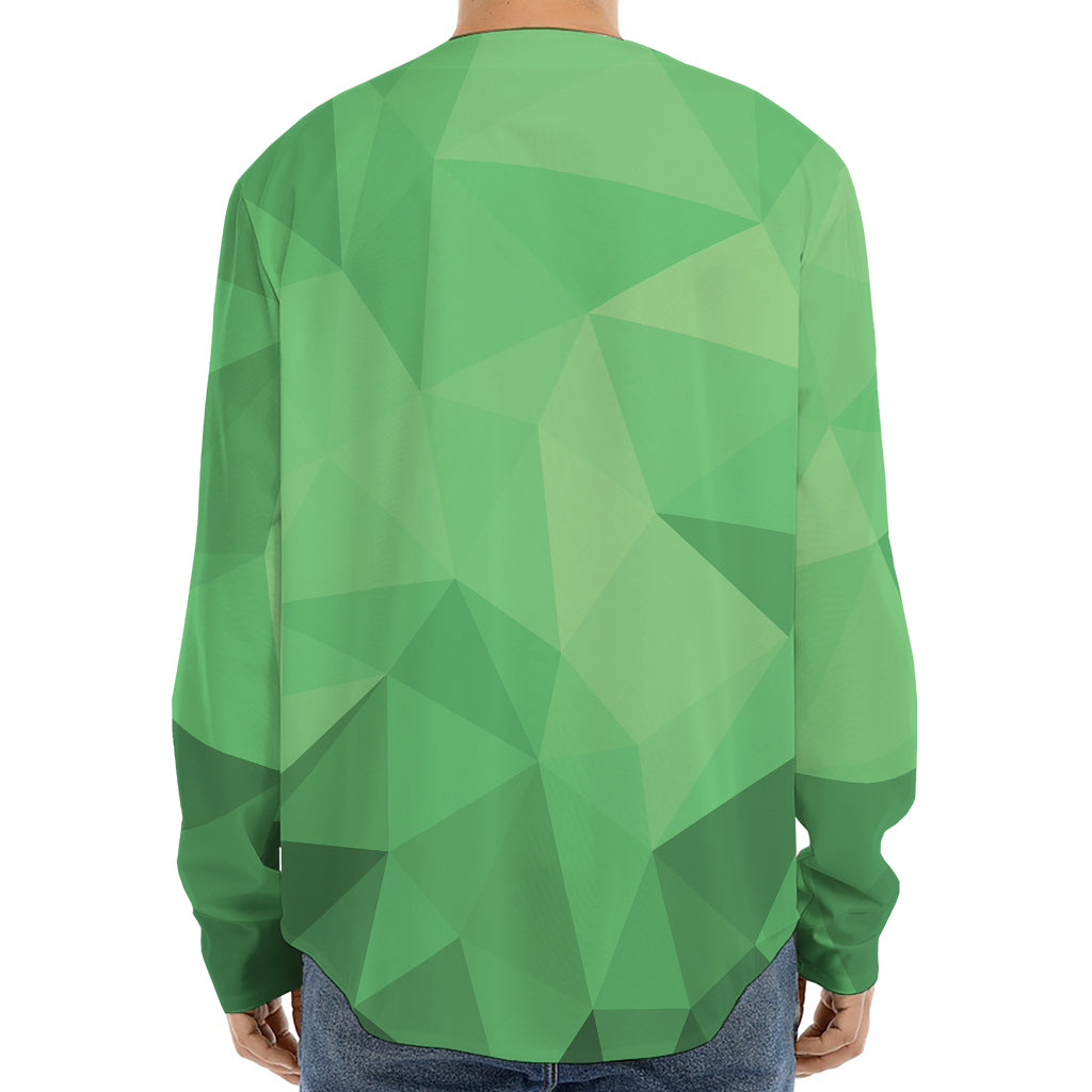 Green Polygonal Geometric Print Long Sleeve Baseball Jersey