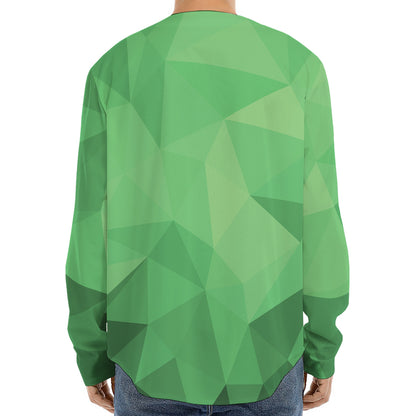 Green Polygonal Geometric Print Long Sleeve Baseball Jersey