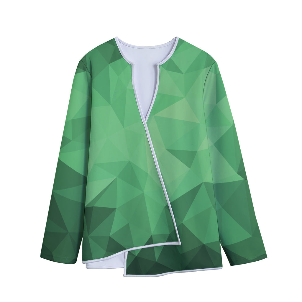 Green Polygonal Geometric Print Long Sleeve Short Coat