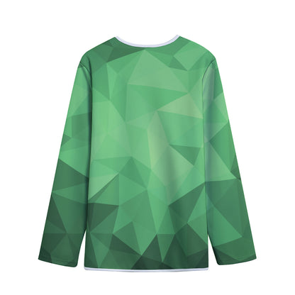 Green Polygonal Geometric Print Long Sleeve Short Coat