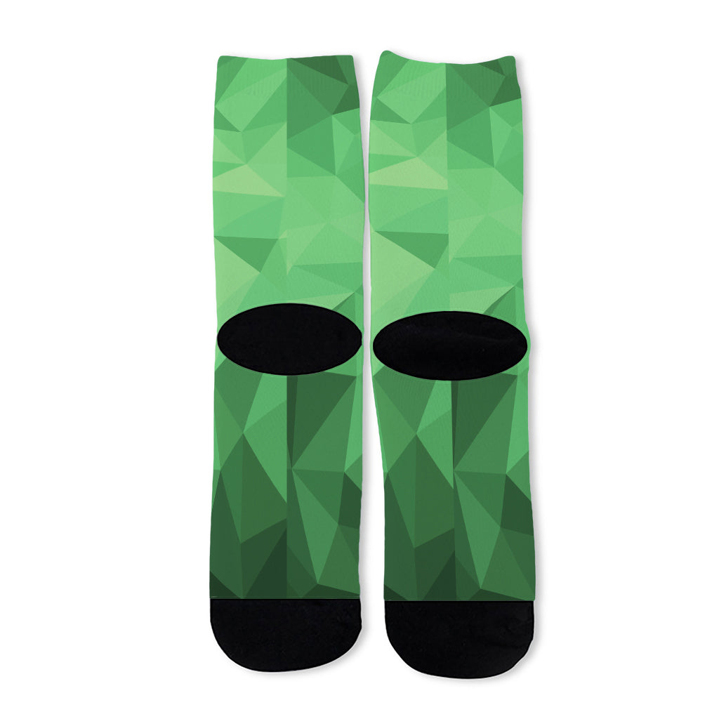 Green Polygonal Geometric Print Long Socks