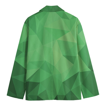 Green Polygonal Geometric Print Men's Blazer
