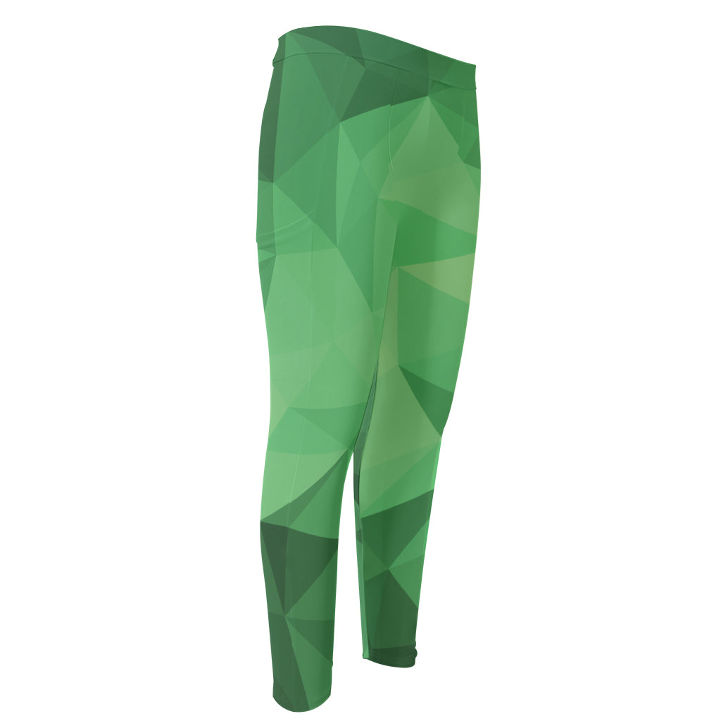 Green Polygonal Geometric Print Men's Compression Pants
