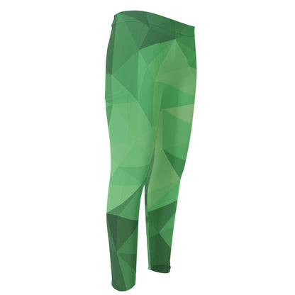 Green Polygonal Geometric Print Men's Compression Pants