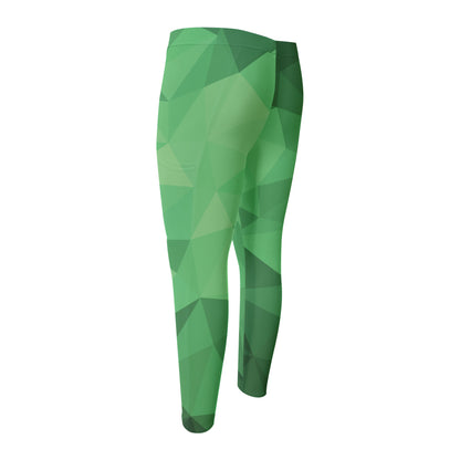 Green Polygonal Geometric Print Men's Compression Pants