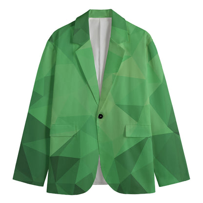 Green Polygonal Geometric Print Men's Cotton Blazer