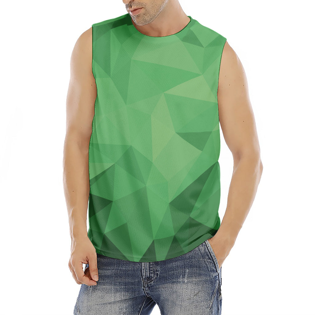 Green Polygonal Geometric Print Men's Fitness Tank Top