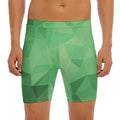 Green Polygonal Geometric Print Men's Long Boxer Briefs