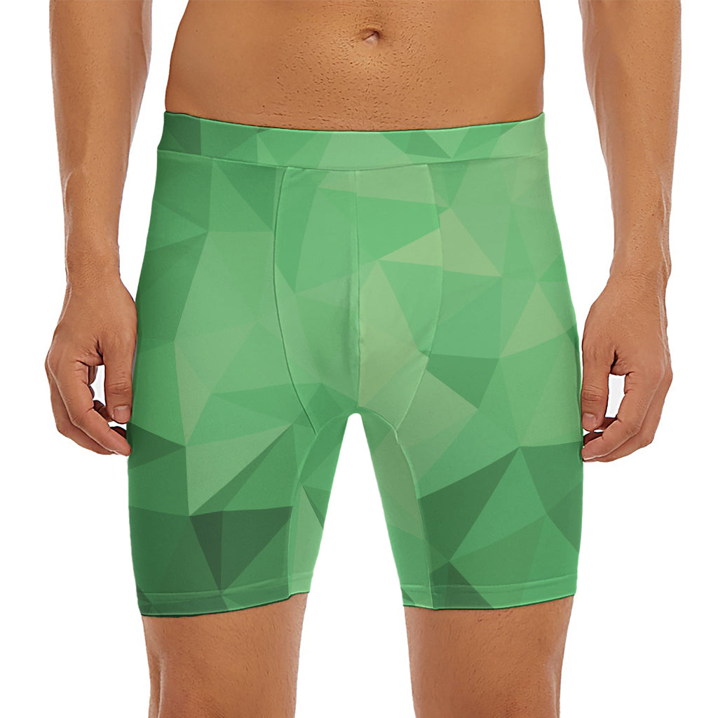Green Polygonal Geometric Print Men's Long Boxer Briefs