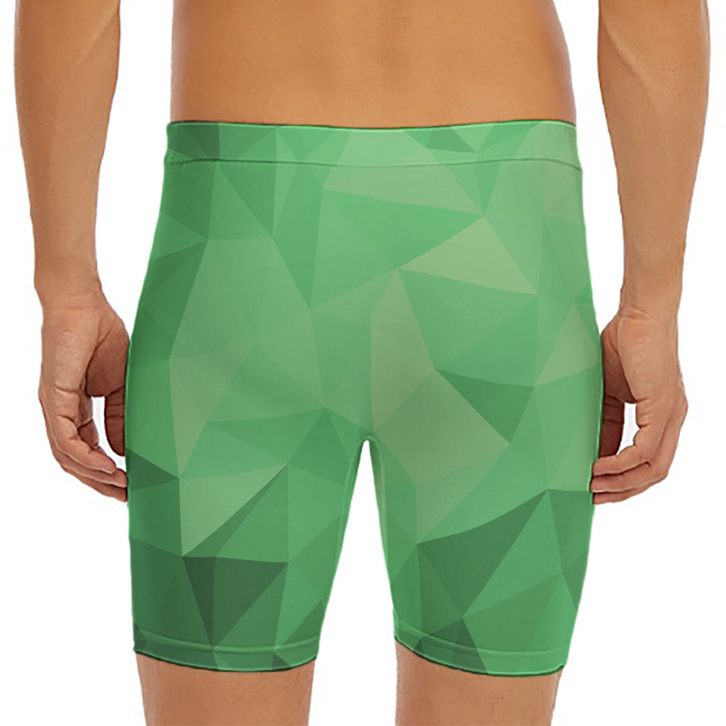 Green Polygonal Geometric Print Men's Long Boxer Briefs