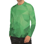Green Polygonal Geometric Print Men's Long Sleeve Rash Guard