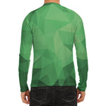 Green Polygonal Geometric Print Men's Long Sleeve Rash Guard