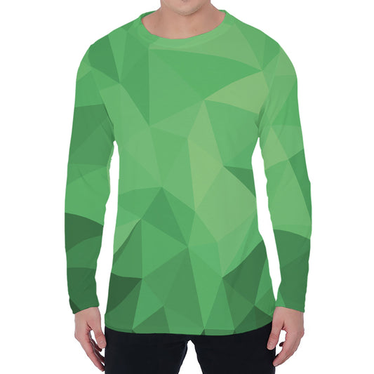 Green Polygonal Geometric Print Men's Long Sleeve T-Shirt