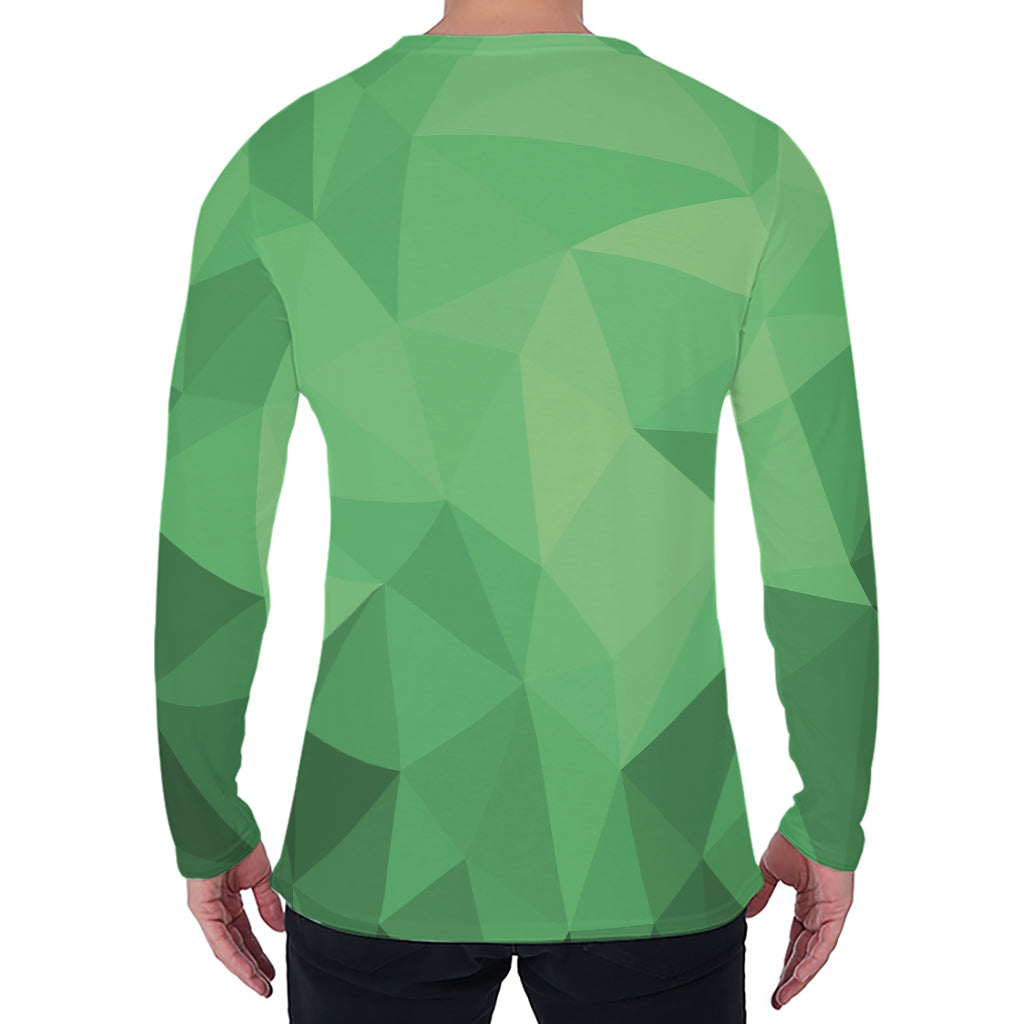 Green Polygonal Geometric Print Men's Long Sleeve T-Shirt