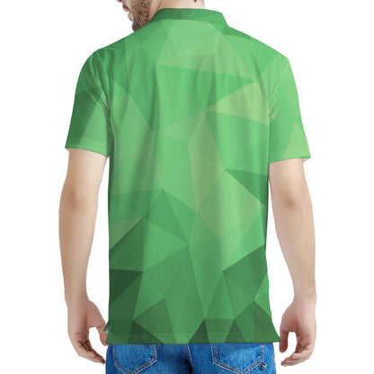 Green Polygonal Geometric Print Men's Polo Shirt