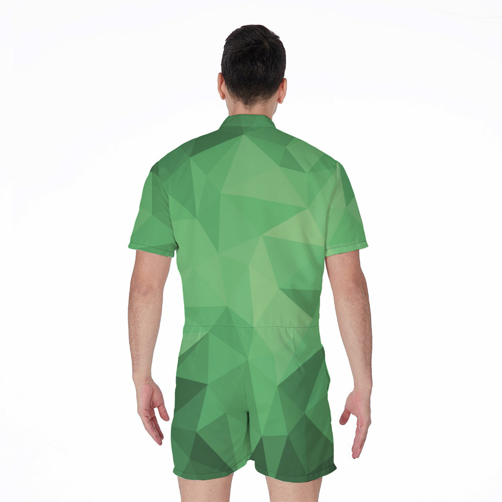 Green Polygonal Geometric Print Men's Rompers