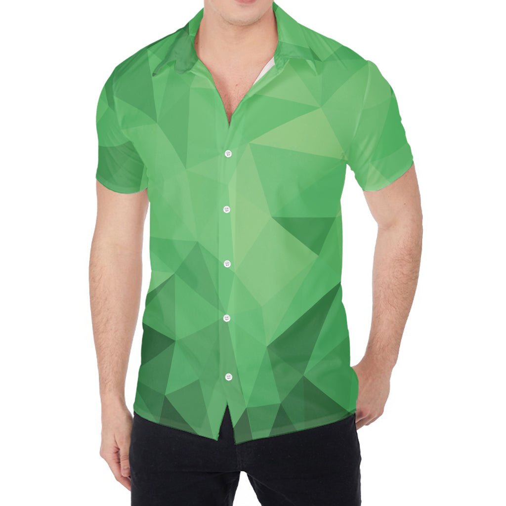 Green Polygonal Geometric Print Men's Shirt