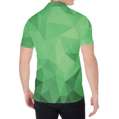 Green Polygonal Geometric Print Men's Shirt