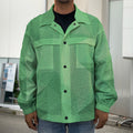 Green Polygonal Geometric Print Men's Shirt Jacket