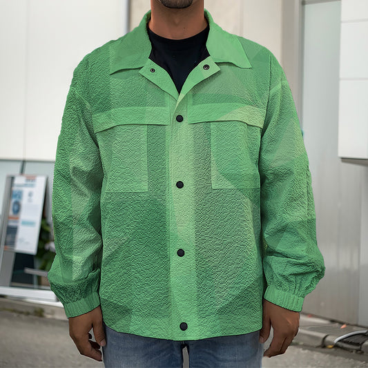 Green Polygonal Geometric Print Men's Shirt Jacket
