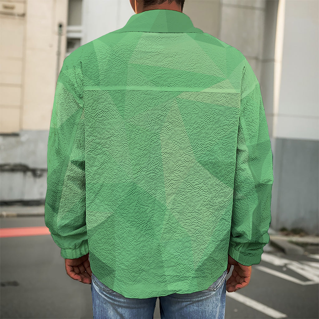 Green Polygonal Geometric Print Men's Shirt Jacket