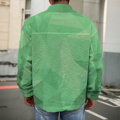 Green Polygonal Geometric Print Men's Shirt Jacket