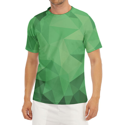Green Polygonal Geometric Print Men's Short Sleeve Rash Guard