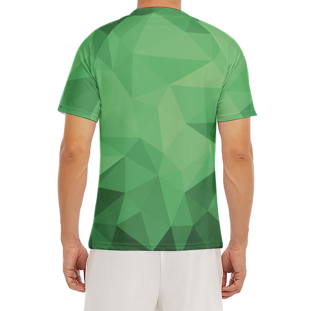 Green Polygonal Geometric Print Men's Short Sleeve Rash Guard