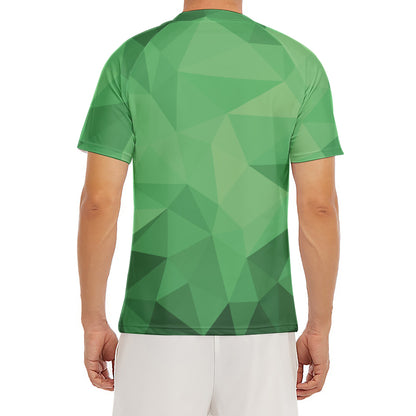 Green Polygonal Geometric Print Men's Short Sleeve Rash Guard