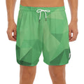 Green Polygonal Geometric Print Men's Split Running Shorts