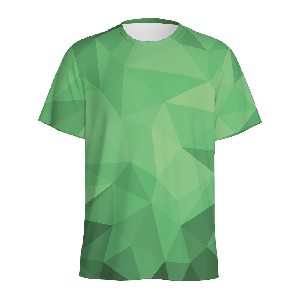 Green Polygonal Geometric Print Men's Sports T-Shirt