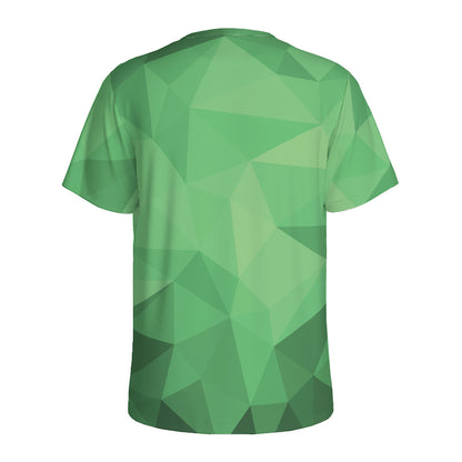 Green Polygonal Geometric Print Men's Sports T-Shirt