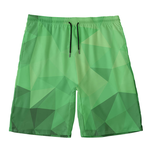 Green Polygonal Geometric Print Men's Swim Trunks