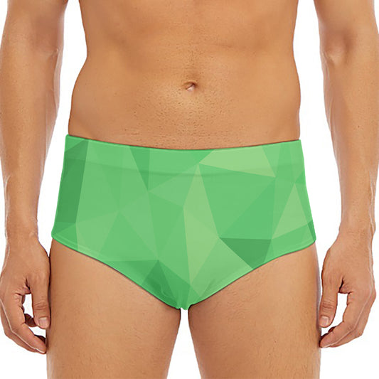 Green Polygonal Geometric Print Men's Triangle Swim Briefs