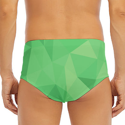 Green Polygonal Geometric Print Men's Triangle Swim Briefs