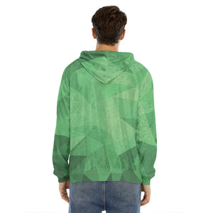 Green Polygonal Geometric Print Men's Velvet Pullover Hoodie