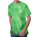 Green Polygonal Geometric Print Men's Velvet T-Shirt