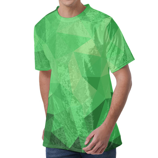 Green Polygonal Geometric Print Men's Velvet T-Shirt