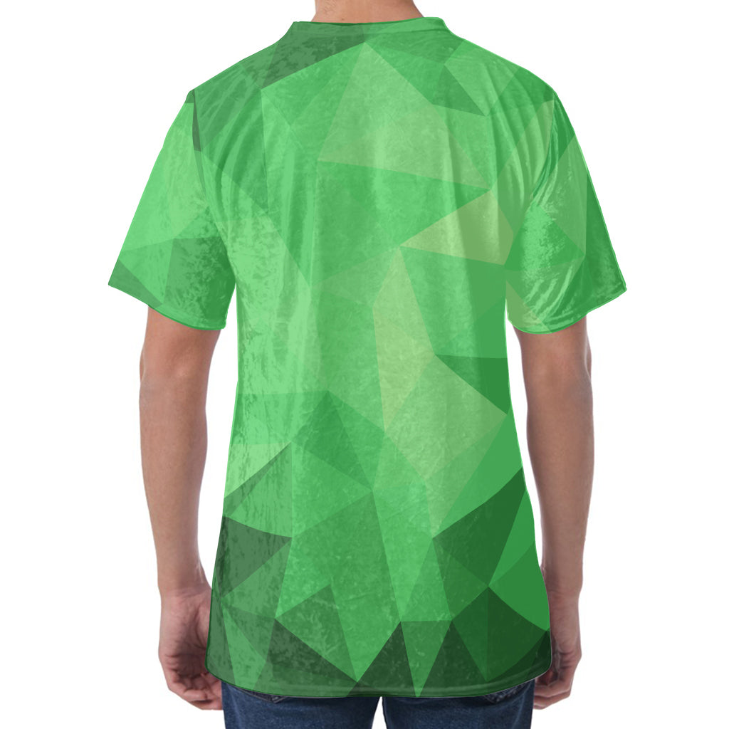 Green Polygonal Geometric Print Men's Velvet T-Shirt