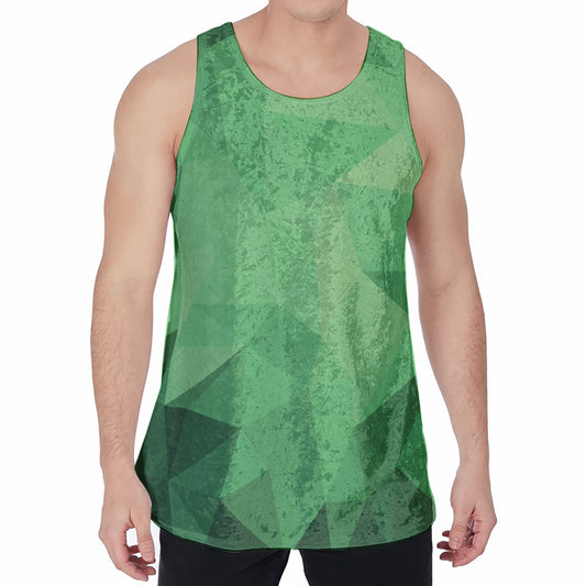 Green Polygonal Geometric Print Men's Velvet Tank Top