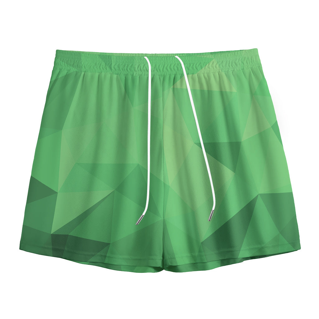 Green Polygonal Geometric Print Mesh Shorts