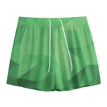 Green Polygonal Geometric Print Mesh Shorts