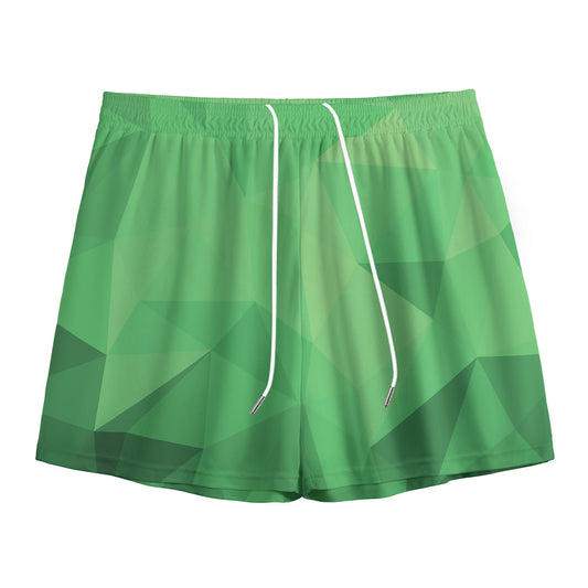 Green Polygonal Geometric Print Mesh Shorts