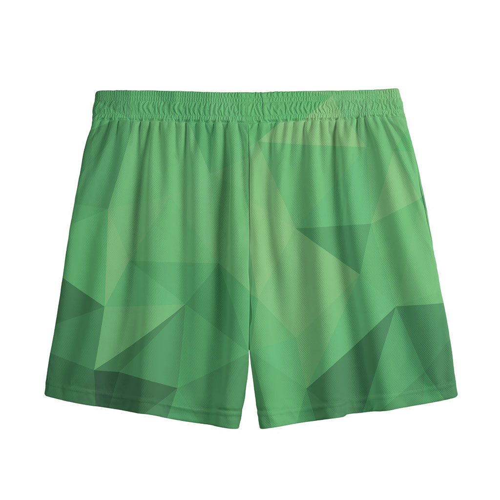 Green Polygonal Geometric Print Mesh Shorts