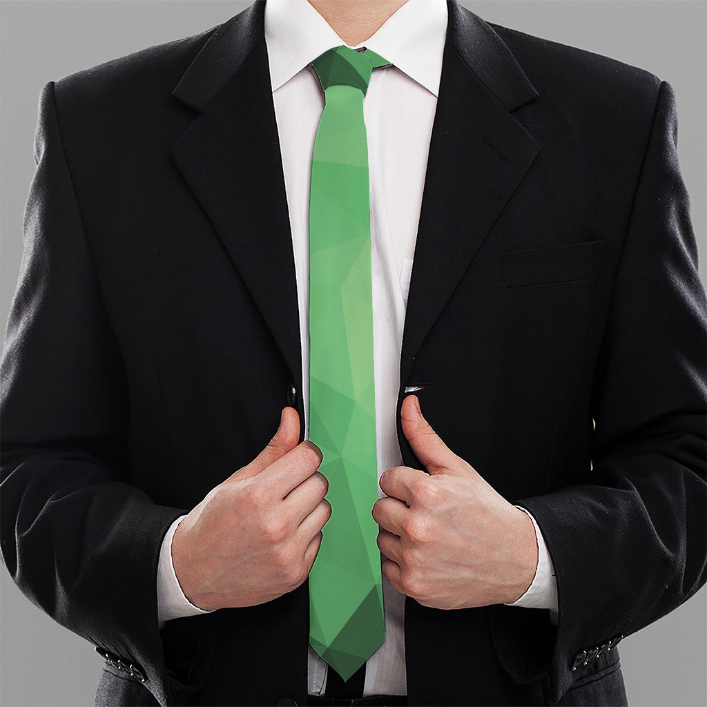 Green Polygonal Geometric Print Necktie