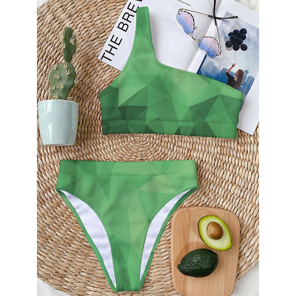 Green Polygonal Geometric Print One Shoulder Bikini Top